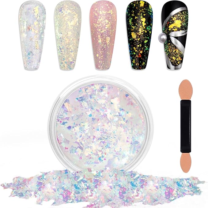 Laza Blue Green Chameleon Flakes Nail Glitter Irregular Opal Nail Foil Flakes Chunky Confetti Color-Shift Sequins Iridescent Fairy Dust for Mermaid Nails Design, Nail Decorations for Nail Art-Velvo Beauty