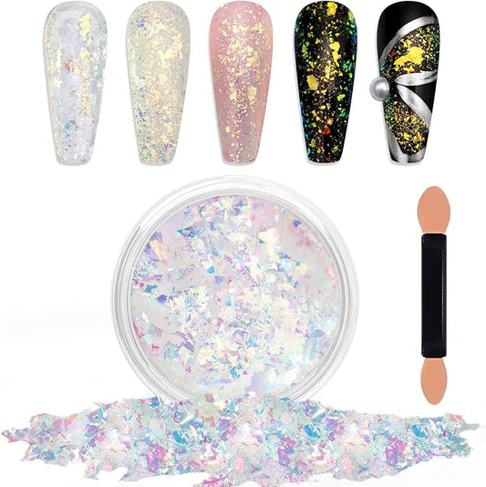 Laza Blue Green Chameleon Flakes Nail Glitter Irregular Opal Nail Foil Flakes Chunky Confetti Color-Shift Sequins Iridescent Fairy Dust for Mermaid Nails Design, Nail Decorations for Nail Art-Velvo Beauty