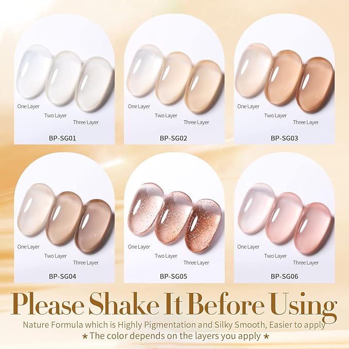 Born Pretty Jelly Gel Nail Polish Nude Set Crystal Transparent Translucent Sheer Clear 6 Colors Gift Collection Manicure Kit-Velvo Beauty