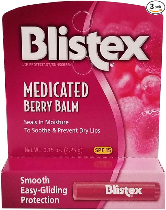 Blistex Medicated Lip Balm, Spf 15, Berry, .15-Ounce Tubes (Pack of 3)-Velvo Beauty