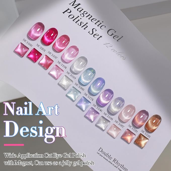 Double Rhythm 28Pcs 0.5Oz Cat Eye Gel Nail Polish Set Same Color Same Bottle Soak Off Magnetic Gel Polish Kit Nail Art Manicure Salon DIY at Home (Silver Gold Red Black-T24-7)-Velvo Beauty