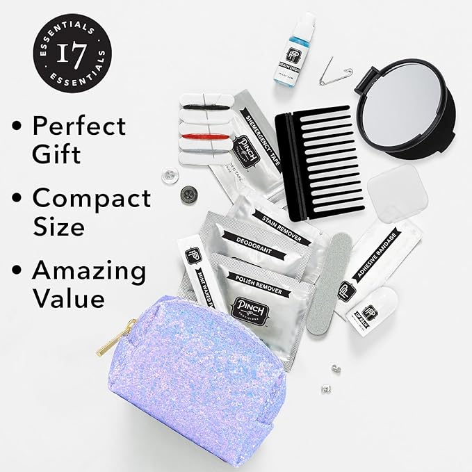 Pinch Provisions Purple Periwinkle Minimergency Kit, includes 17 Travel-Sized Cosmetic Essentials, Convenient for Purses, Emergency Beauty Accessories, Gifts for Holiday’s & Birthday’s-Velvo Beauty