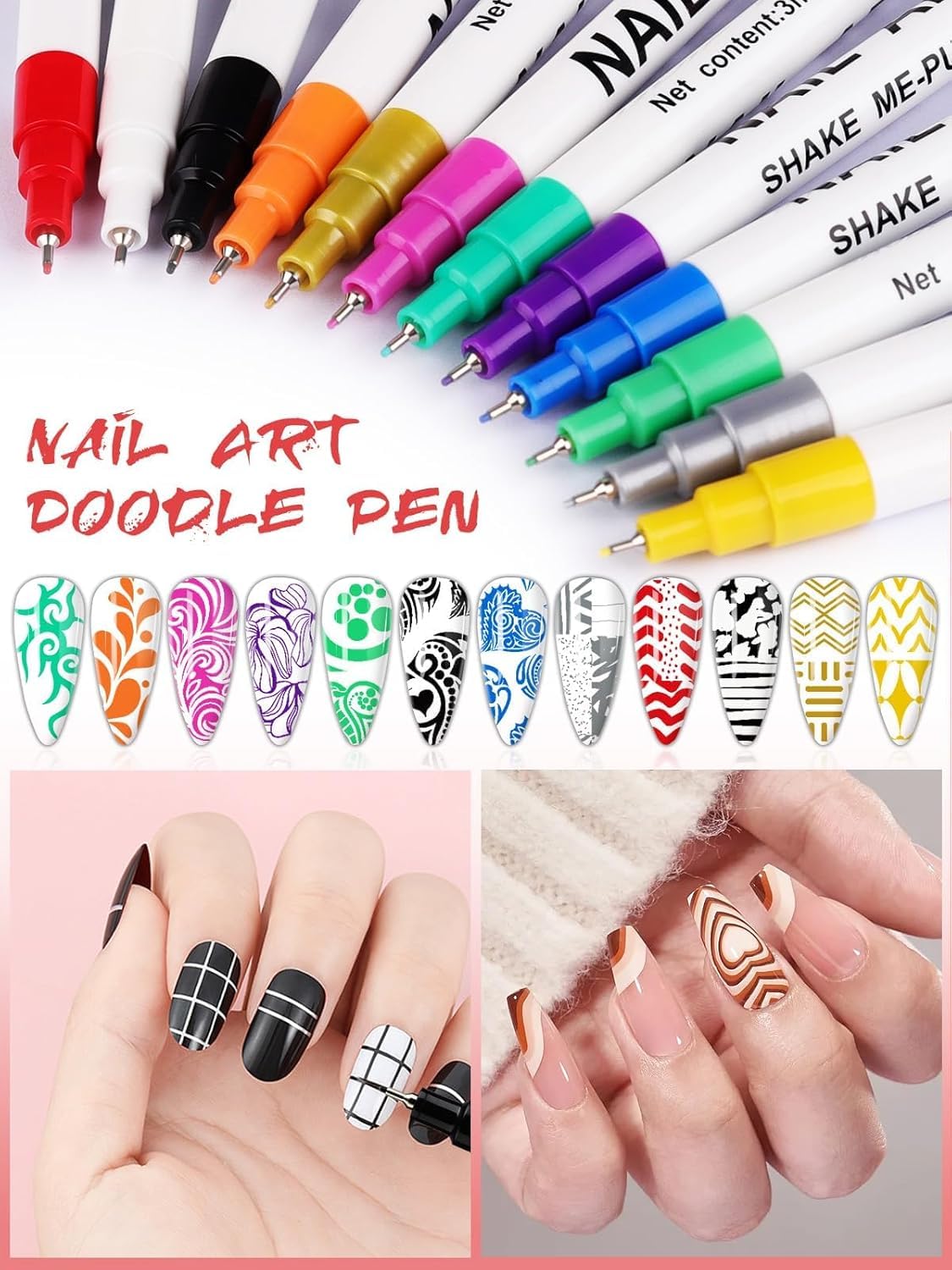 12 Color 3D Nail Art Pens Set, Kalolary 0.5MM Nail Pens Nail Point Graffiti Dotting Pen Drawing Painting Liner Brush for DIY Nail Art Beauty Adorn Manicure Tools-Velvo Beauty