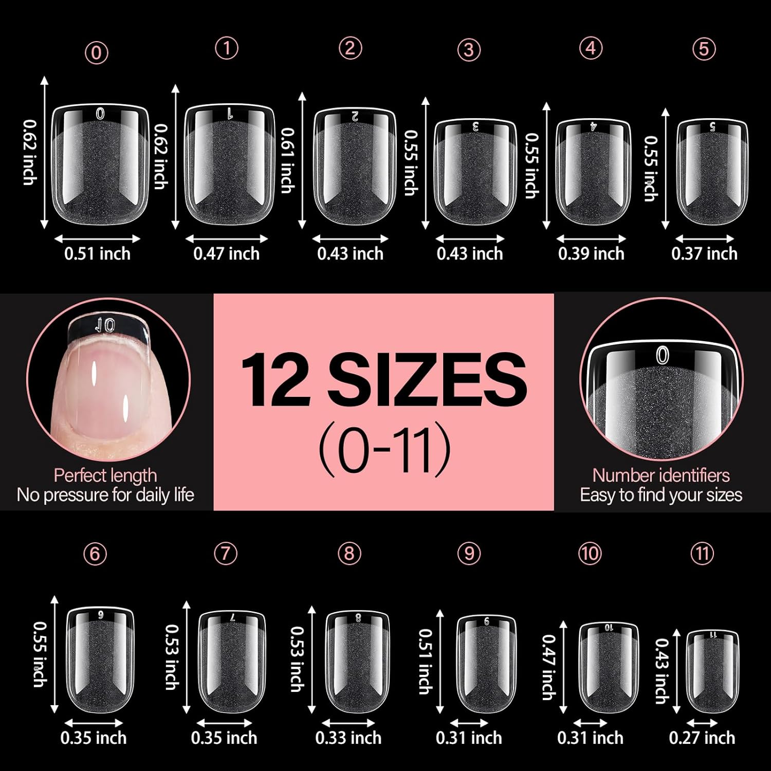 AILLSA Extra Short Square Nail Tips Full Cover Half Matte Nail Tips Clear Gelly Pre-Shaped Nails Tip Press On False Tip Extension for Home DIY Manicure Salon 216PCS 12 Sizes-Velvo Beauty