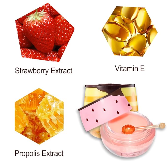 2 PCS Bee Lip Balm Lip Mask Honey Pot, Honey & Strawberry Lip Mask Propolis Moisturizing Lip Balm with Stick - Hydrating Prevention Dry and Cracked Lip Scrubs Exfoliato Lip Wrinkle Care-Velvo Beauty