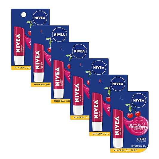 NIVEA Cherry Lip Care - Tinted Red for Beautiful, Moisturized Lips - .17 oz. Stick (Pack of 6)-Velvo Beauty