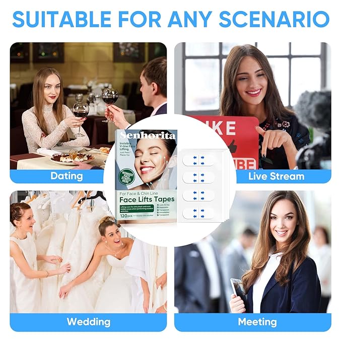 Senhorita Face Lift Tape, 120Pcs Instant Face Lift Tape Invisible, Face Tape Lifting Hide Double Chin and Wrinkles, Lifting Saggy Skin-Velvo Beauty