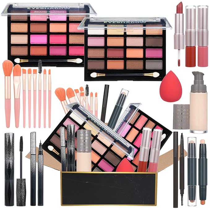 All in One Makeup Kit for Women Full Kit, Includes Eyeshadow,Foundation,Eyeliner,Mascara,Eyebrow pencil,Contour Stick, Makeup Brush, Makeup Sponge, Make Up Gift Set for Women, Teens-Velvo Beauty