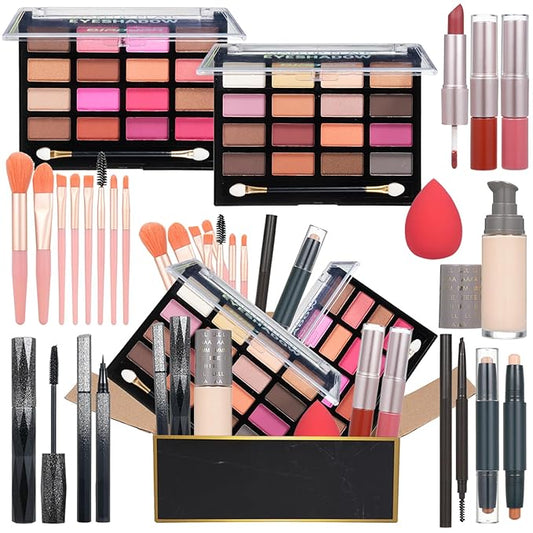 All in One Makeup Kit for Women Full Kit, Includes Eyeshadow,Foundation,Eyeliner,Mascara,Eyebrow pencil,Contour Stick, Makeup Brush, Makeup Sponge, Make Up Gift Set for Women, Teens-Velvo Beauty