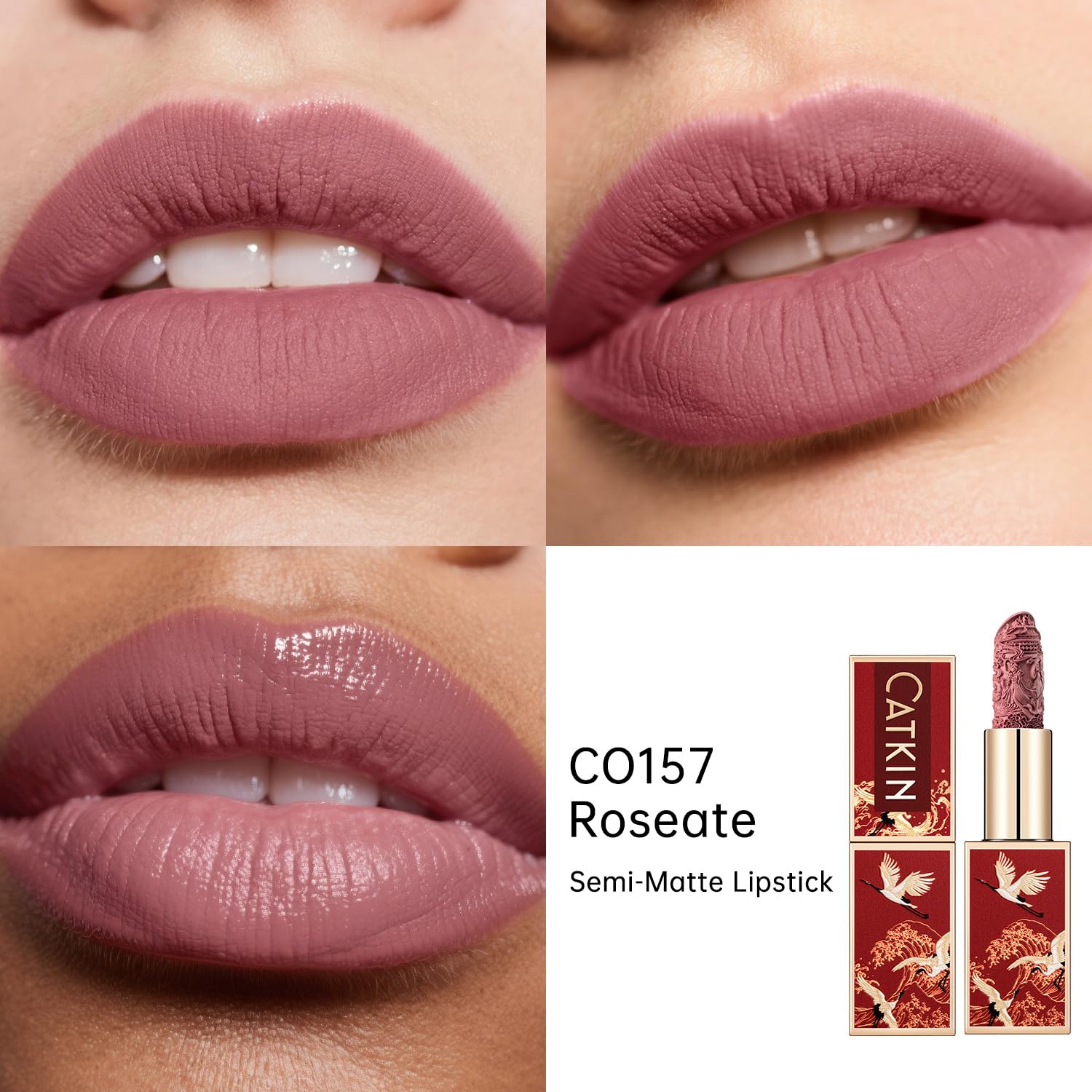 Catkin Semi-Matte Lipstick Hydrating High Impact Color Infused with Vitamin E and Avocado Oil Smooth Soft Texture Long Lasting Matte Finish 155-Velvo Beauty
