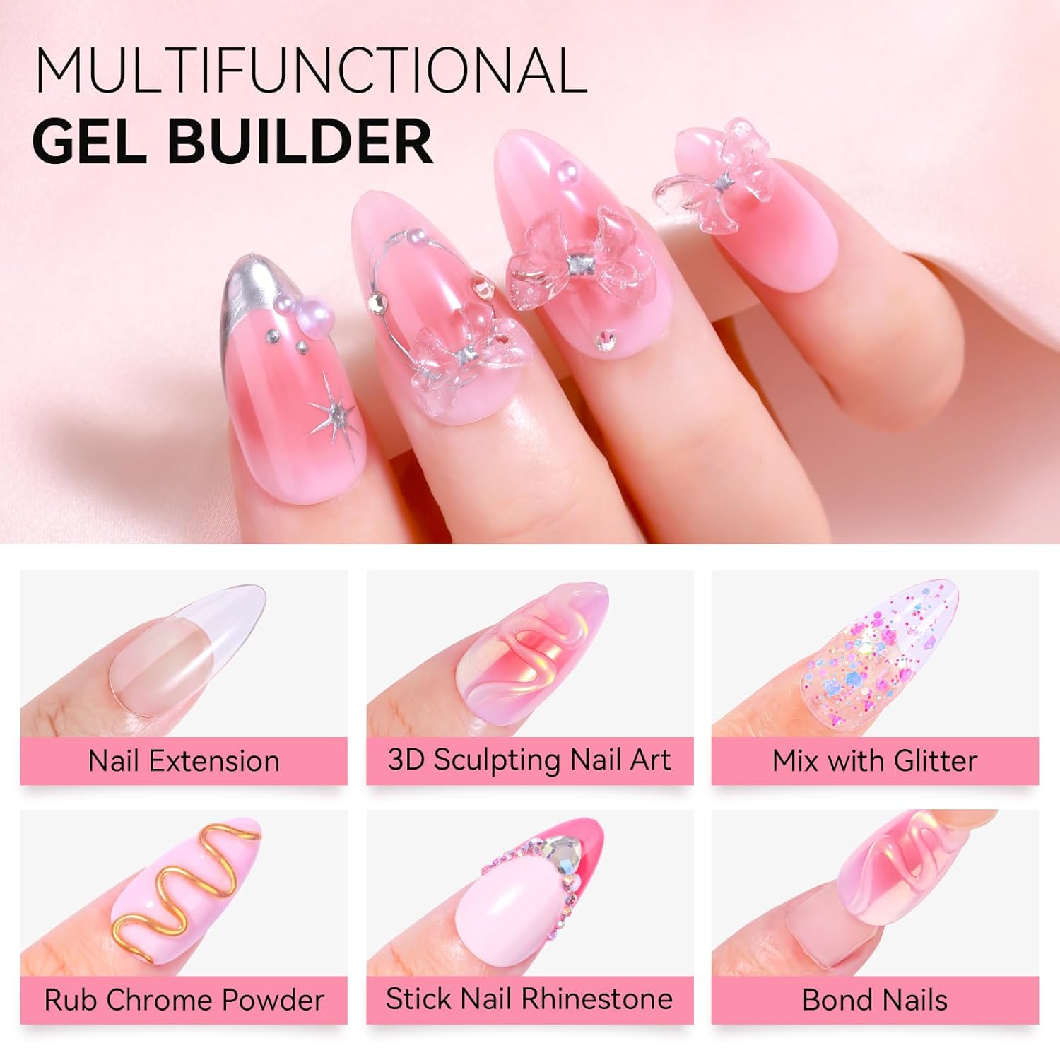 Makartt 3D Gel Nail Art: 50g 3D Nail Gel Clear Non-sticky 3d Sculpting Gels, 4-in-1 Solid Gels Builder for Extension, UV Glue for Acrylic Tips, Rhinestones & 3d Carving for Home Salon DIY-Velvo Beauty