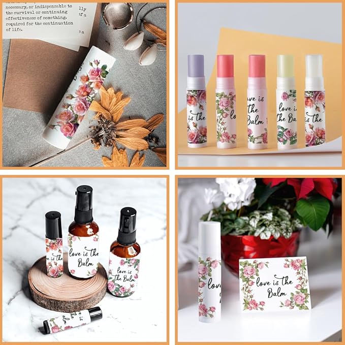 OLYCRAFT 100Pcs 4 Styles Pink Rose Lipstick Tag Stickers Vintage Lip Balm Label Sticker 2.1x1.7 inch/54x44mm Self Adhesive Border Lipstick Labels for Lip Balm Container Tubes Wrapping Decorations-Velvo Beauty