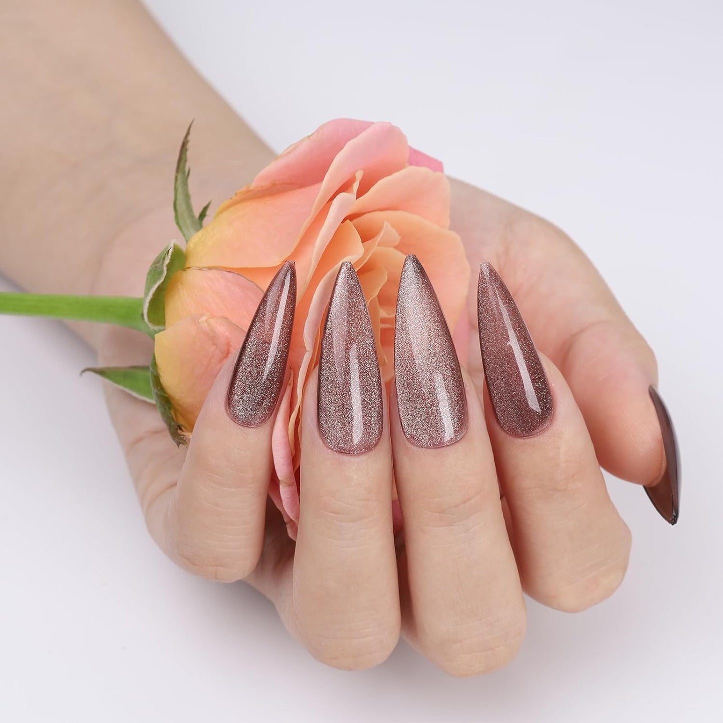 Cat Eye Gel Nail Polish, Crystal Galaxy Holographic Brown Cateye Gel Polish with Magnet, Silver Shimmer Glitter Velvet Soak Off UV LED Home Diy Manicure Fall Winter Colors GP0101-Velvo Beauty