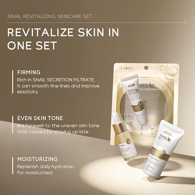 Snail Mucin Skin Care Set,Gold Snail Serum,Ginseng Snail Eye Cream,Snail Essence Cream 3 in 1 Essentials Travel,Improve Damaged Skin Lmproves Elasticity and Minimizes Pores(3pcs)-Velvo Beauty