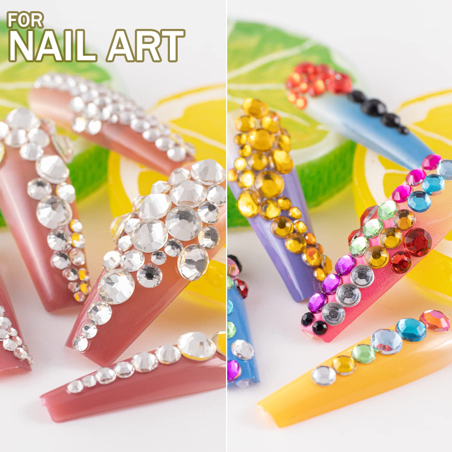 Two Packs of Flatback Rhinestones 4520 Pcs Colorful Nail Art Rhinestones Flatback Crystal Colorful+Transparent White Rhinestone with Picker Pencil and Tweezer for Nail Art and Decoration-Velvo Beauty