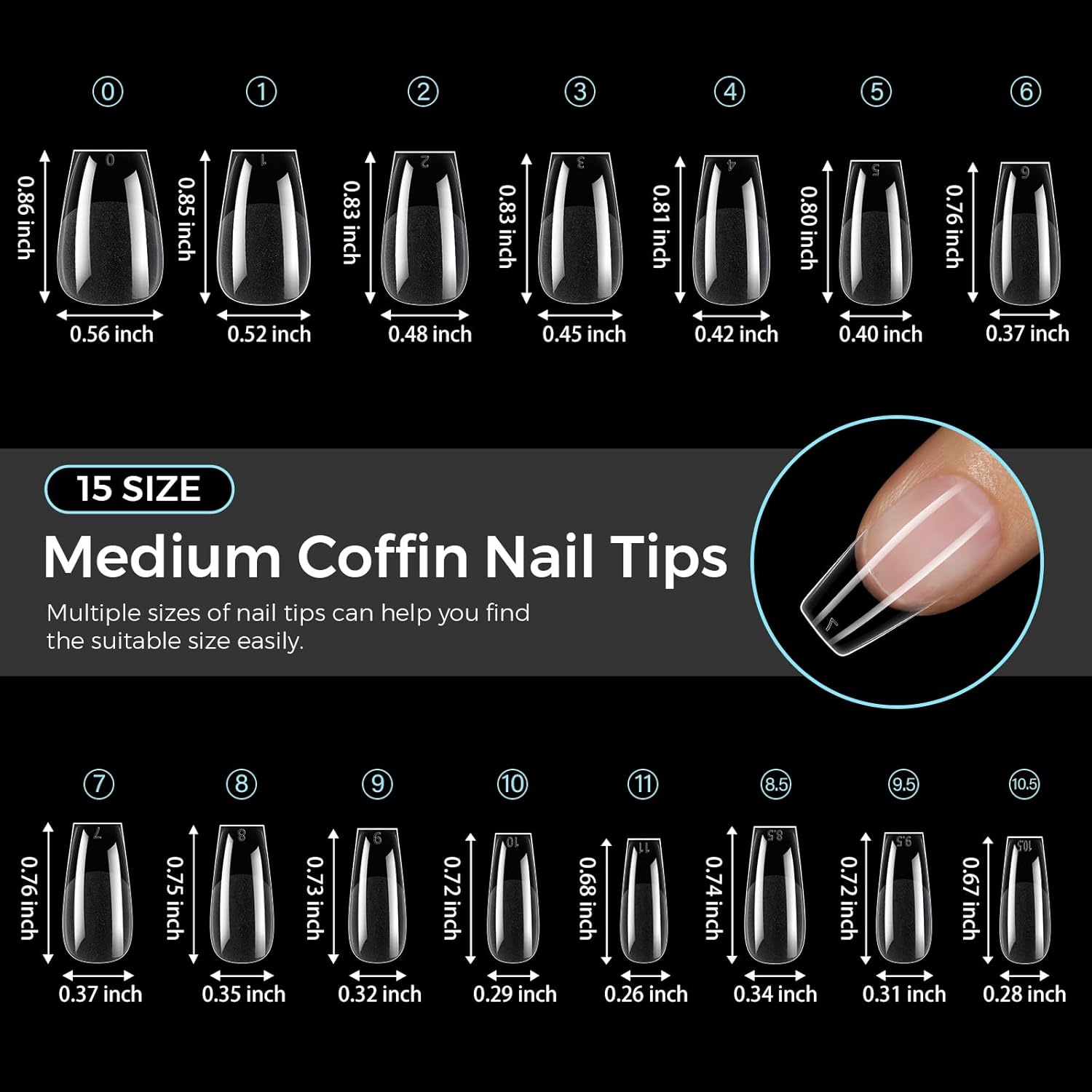 TOMICCA Medium Coffin Nail Tips Acrylic Nails 240Pcs Acrylic Nail Kit 15 Sizes Clear Nails Pre-shaped Gel Nail Tips for Nail Extensions Home DIY Salon-Velvo Beauty