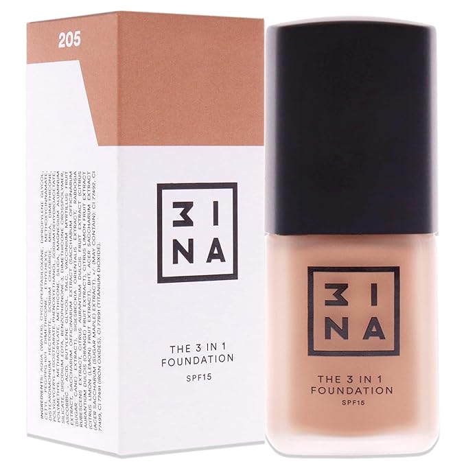 3INA The 3-In-1 Foundation 205 - Vegan Formula - Combination Of Primer, Concealer And Foundation - Medium Coverage - Natural Finish - Perfect For Covering Lines And Blemishes - Long Lasting - 1.01 Oz-Velvo Beauty