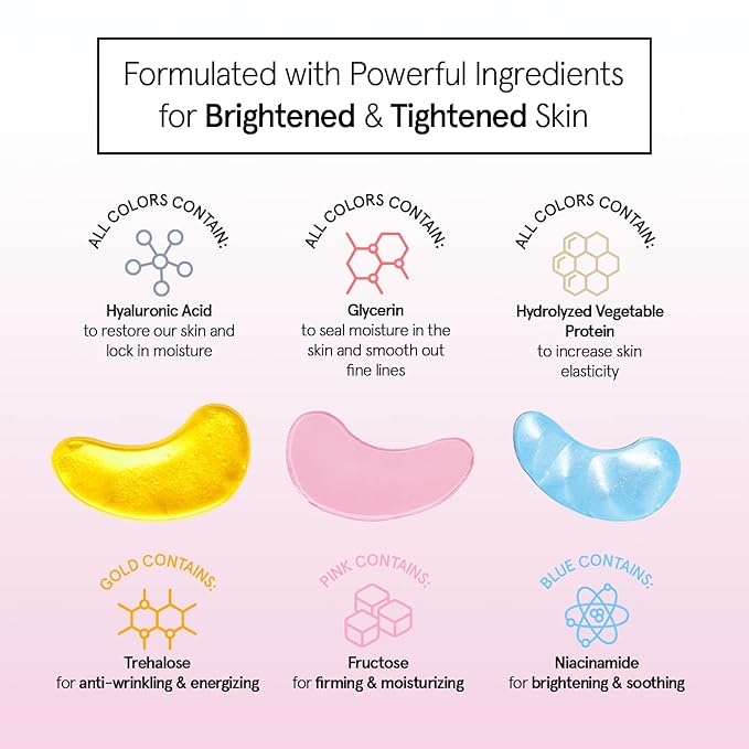 Under Eye Mask - Reduce Dark Circles, Puffy Eyes, Undereye Bags, Wrinkles - Gel Under Eye Patches, Vegan Cruelty-Free Self Care by grace and stella (72 Pairs, GoldPinkBlue)24 Pair (Pack of 3)-Velvo Beauty