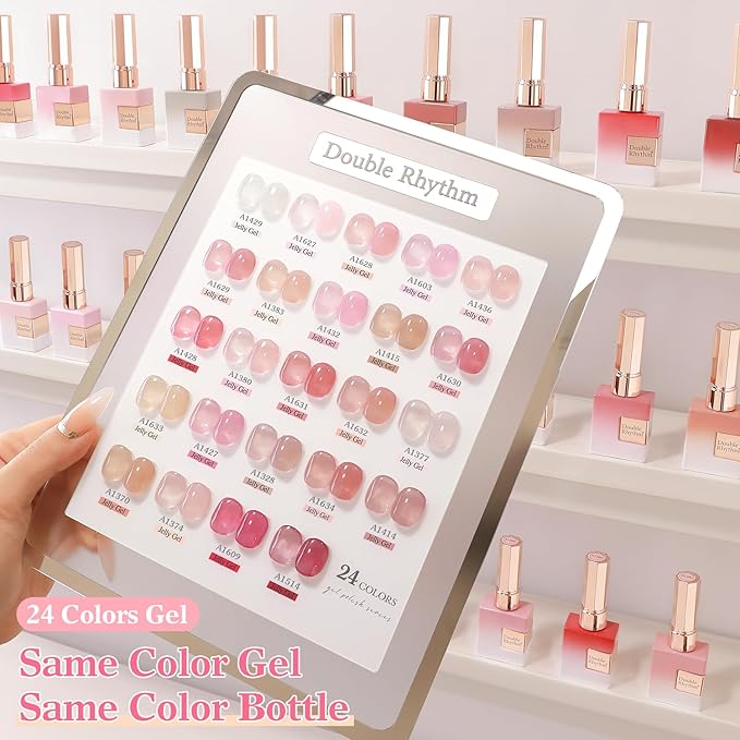 Double Rhythm 28Pcs 0.5Oz Gel Nail Polish Set Same Color Same Bottle Soak Off Gel Polish Kit Nail Art Manicure Salon DIY at Home for Women (Jelly Sheer Clear Collection-T24-8)-Velvo Beauty