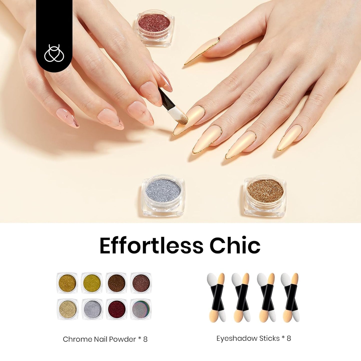 Beetles Gold Chrome Nail Powder Set - 8 Colors Sliver Holographic Mirror Effect Iridescent Golden Red Brown Glitter Metallic Nail Polish Chrome for Nail Art Design-Velvo Beauty