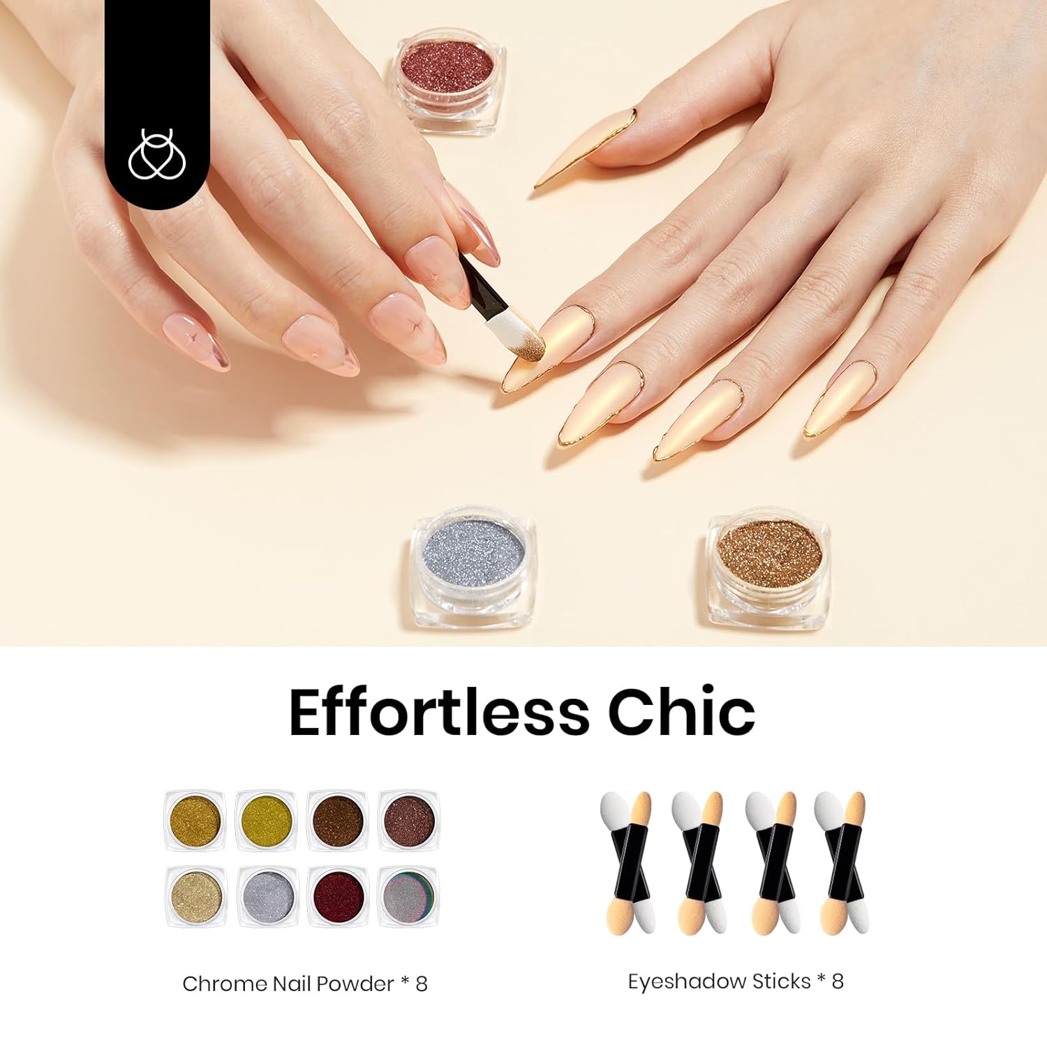 Beetles Gold Chrome Nail Powder Set - 8 Colors Sliver Holographic Mirror Effect Iridescent Golden Red Brown Glitter Metallic Nail Polish Chrome for Nail Art Design-Velvo Beauty