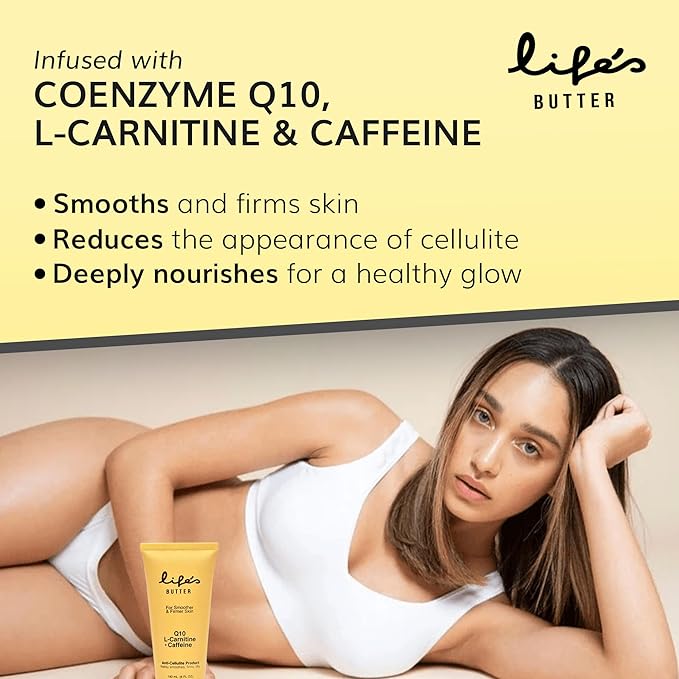 LIFE'S BUTTER Anti-Cellulite Cream - 100% Natural - Made in USA - Cruelty-Free - Hypoallergenic - Best Cellulite Reduction - Skin Firming + Tightening for Women L-Carnitine + CoQ10 + Caffeine – 6oz-Velvo Beauty