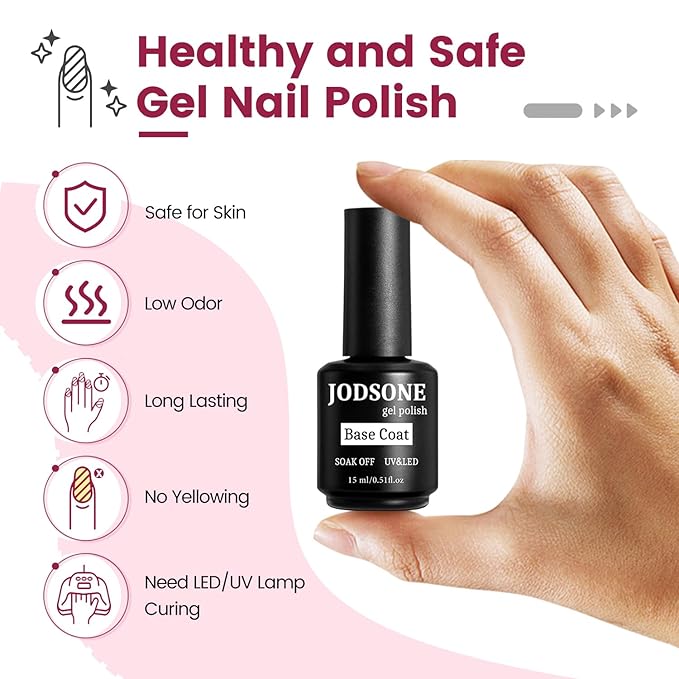 JODSONE 15ML Base Coat Gel Nail Polish Gel Glossy Quick Drying Durable Soak Off Clear No Wipe-Velvo Beauty