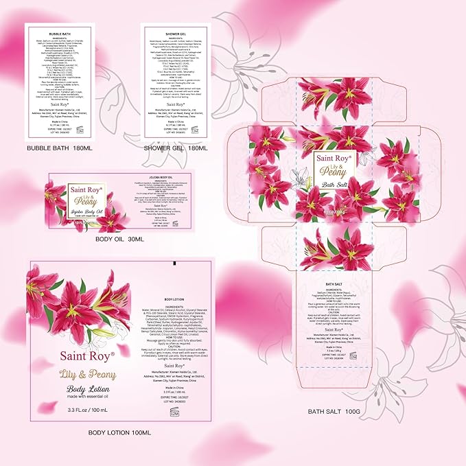 Gift Basket For Women, Mother's Day Gift for Mom Spa Set Lily & Peony Home Spa Set, Beauty Personal Care Set Jojoba Oil, Spa Self Care Kit, Bath Body For Thank You, Birthday, Mom, Anniversary Gift-Velvo Beauty