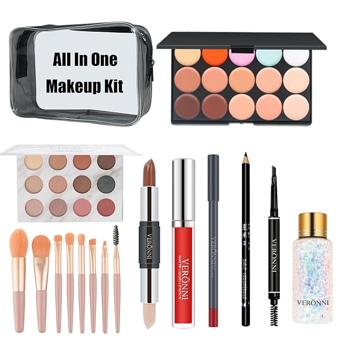 VERONNI Makeup Kit for Girls Women Full Kit ,All In One Makeup Gift Starter Set -Eyeshadow Palettes,Concealer ,Contour ,Lipgloss, Lipliner,Eyeliner,Makeup Brush,Eyebrow Pencil ,Travel Bag for Teens Birthday Christmas-Velvo Beauty