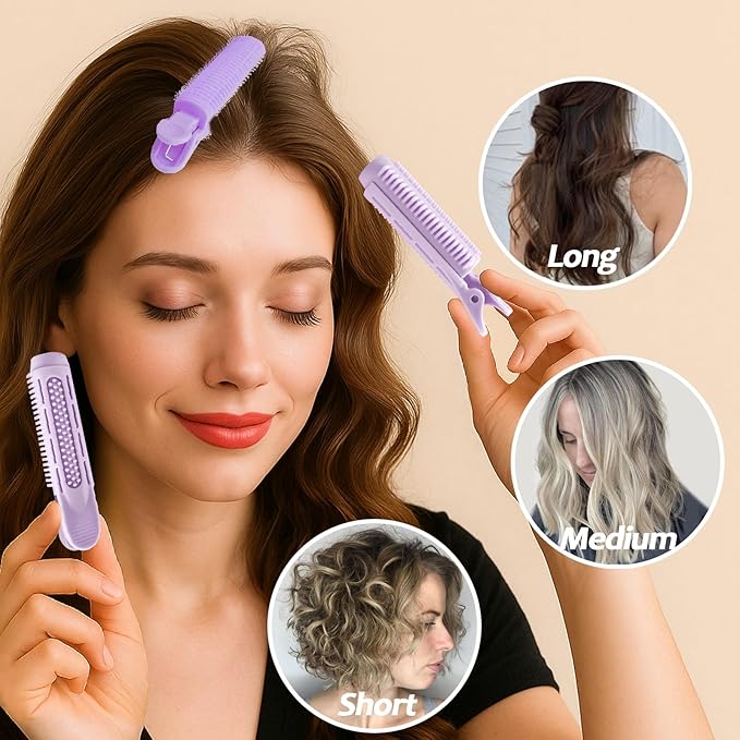 4PCS Volumizing Hair Clips for Root Lift & Volume - Instant Bangs Roller Clips for Effortless Curls & Lift - Velcro Rollers For Hair - Hair Rollers For Women - Purple-Velvo Beauty