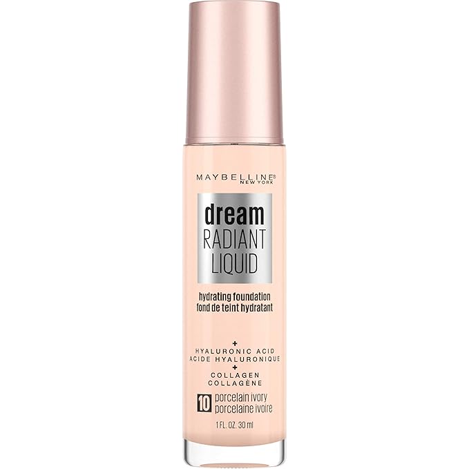 Maybelline Dream Radiant Liquid Medium Coverage Hydrating Makeup, Lightweight Liquid Foundation, Porcelain Ivory, 1 Count-Velvo Beauty