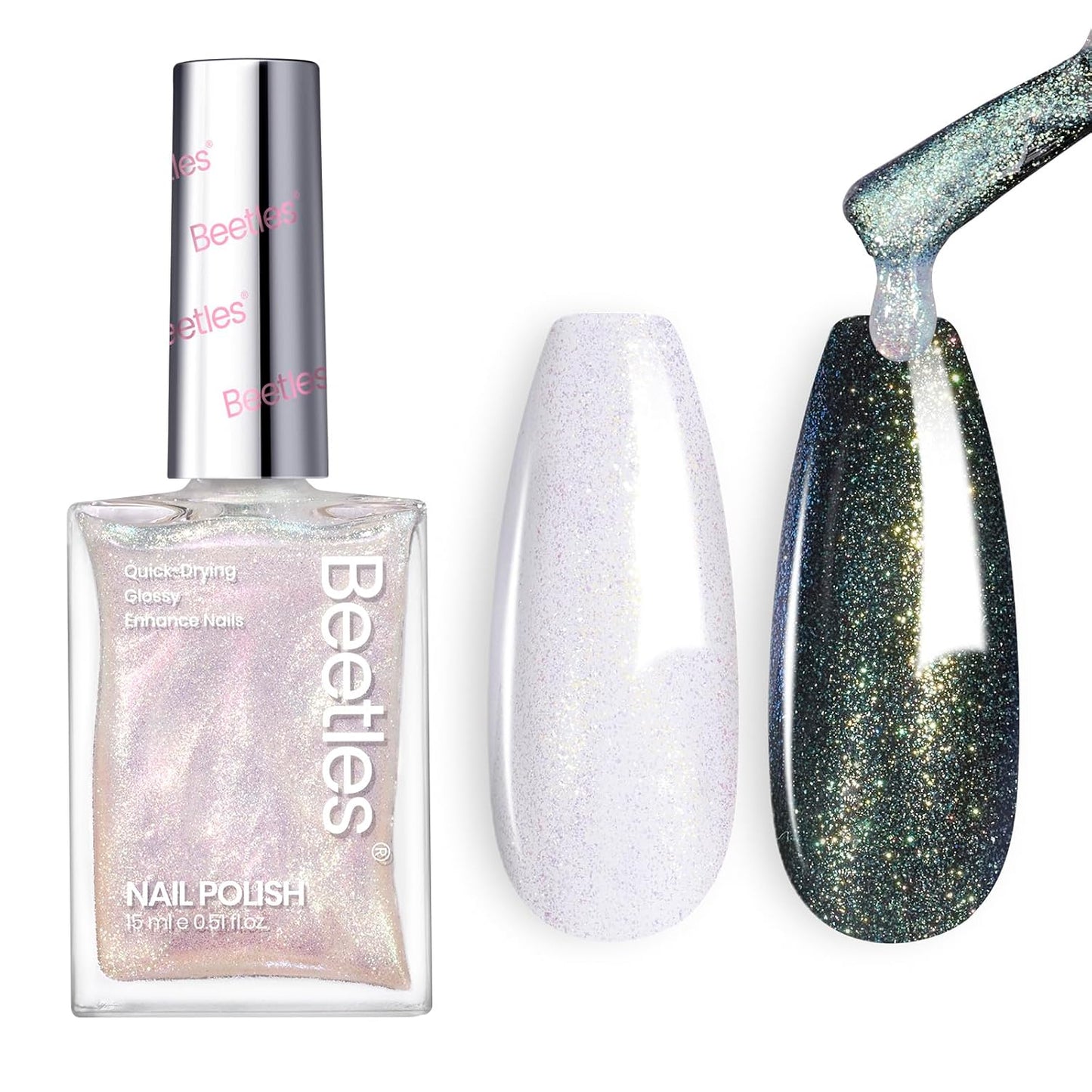 beetles Nail Polish Glitter Nail Lacquer Shimmer-Like Top Coat Fast Drying & Long Lasting Brilliant Milky Way, No UV Lamp Needed for DIY Nail Art Salon at Home Gifts for Women-Velvo Beauty