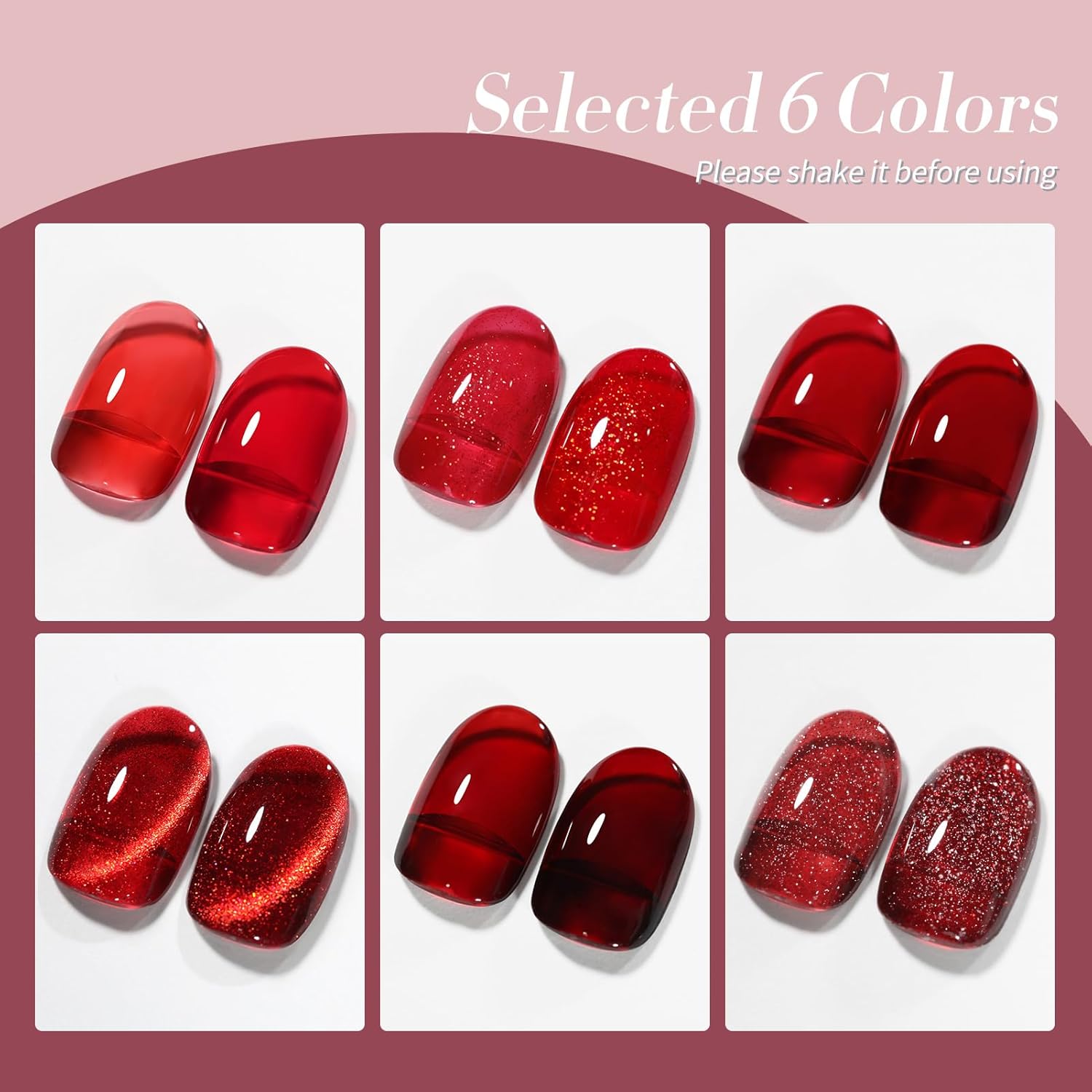 Born Pretty Jelly Burgundy Gel Nail Polish Halloween Ruby Blood Red Glitter Cat Magnetic Eye Gel Nail Polish Cherry Wine Red Gel Polish Collection Soak Off U v Led Gel Nail Kit Minicure DIY Gift 6PCS-Velvo Beauty