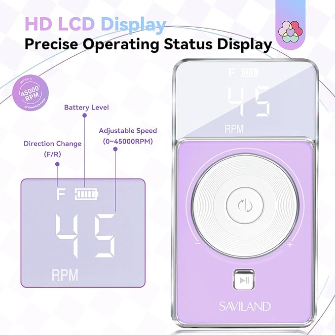 SAVILAND SSPro X-Drill Nail Drill Professional: 45000 RPM Quick Removal for Acrylic Nails Electric Nail File 3000 mAh Nail Drill Kit Portable EFile with Ceramic Bits Sanding Bands Nail Tech Salon-Velvo Beauty