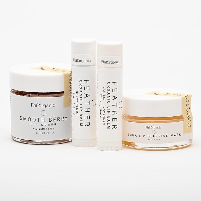 Philorganic Sustainable Lip Care Kit- 4 Pc Organic Gift Set Includes Lip Scrub, Mask, & 2 Balms - Self-Care Spa Moment or Gift - Small Batch USA Made-Velvo Beauty