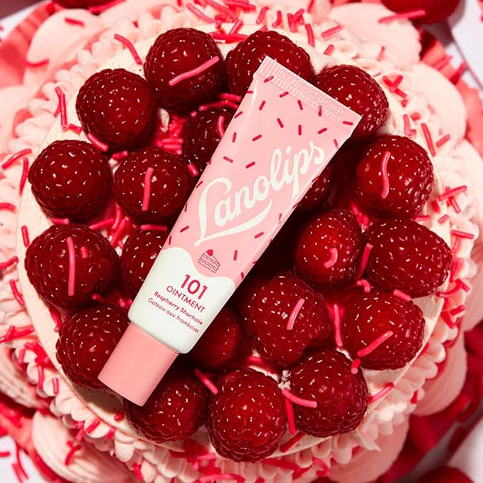 Lanolips 101 Delicious Rasberry Shortcake - Lip Balm with Vitamin E Oil and Lanolin for Lip Hydration - Naturally Flavored Lanolin Lip Balm for Very Dry Lips - Dermatologist Tested (.35 Oz)-Velvo Beauty