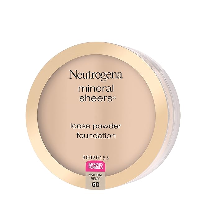 Neutrogena Mineral Sheers Lightweight Loose Powder Makeup Foundation with Vitamins A, C, & E, Sheer to Medium Buildable Coverage, Skin Tone Enhancer, Face Redness Reducer, Natural Beige 60,.19 oz-Velvo Beauty
