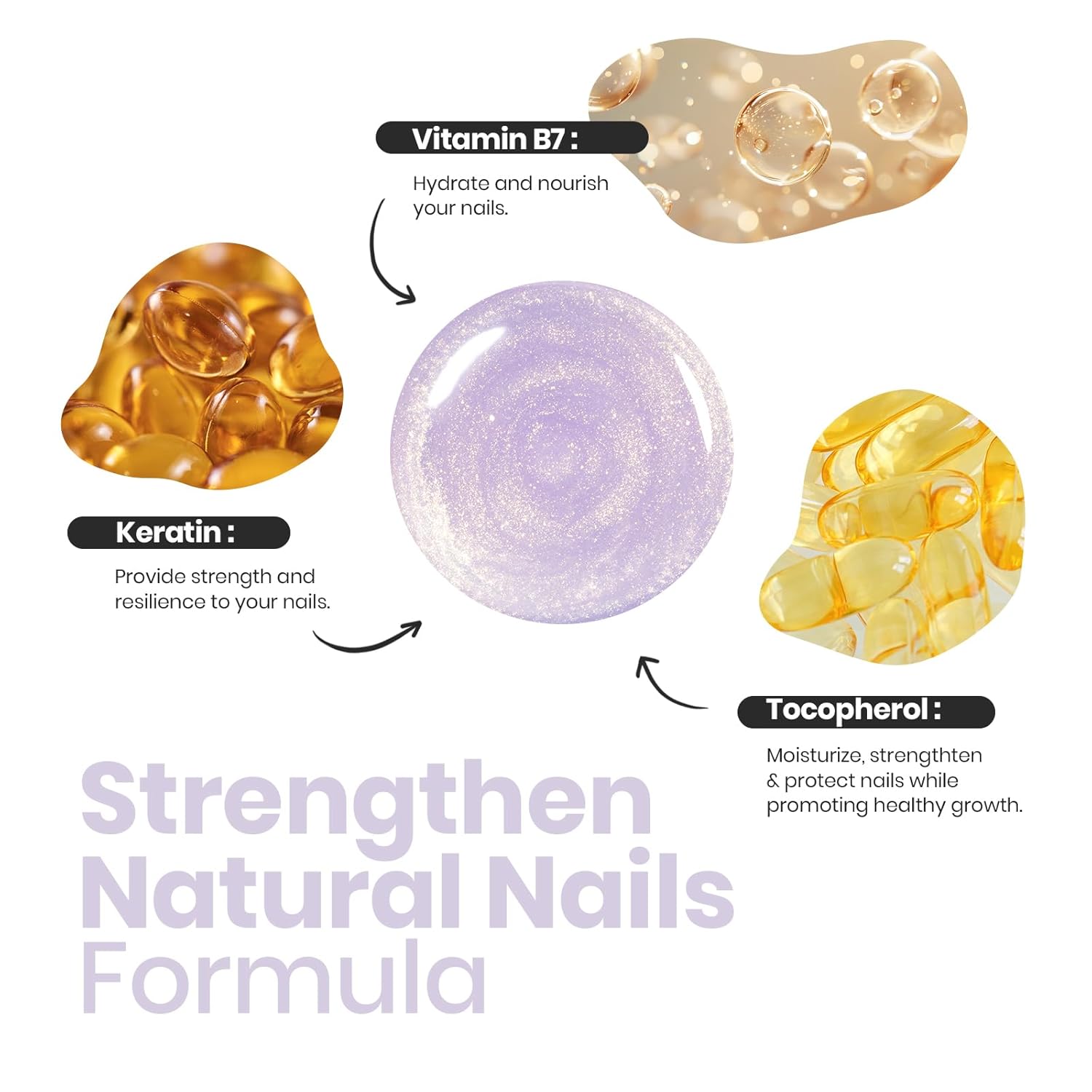 Beetles Nail Strengthener - Gold Purple Nail Concealer Fast Air Dry Shimmer Air Dry Nail Growth for Damaged Uneven Nails Fingernail Polish Imperfection Masking for Gold Shimmer Manicure Salon Quality-Velvo Beauty