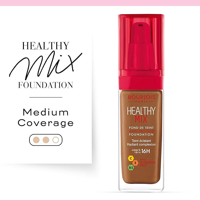Bourjois Healthy Mix Anti-Fatigue Medium coverage Liquid Foundation 63 Cocoa, 30ml-Velvo Beauty
