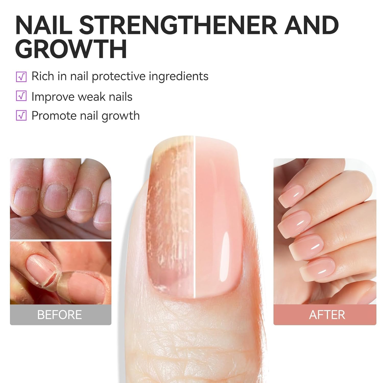 Nail Strengthener Protein for Damaged Nails: Pink 6 in 1 Natural Nail Hardener Extra Strong and Growth - Long Lasting Repair for Damaged Nails - Growth Oil for Salon Home Daily Work-Velvo Beauty