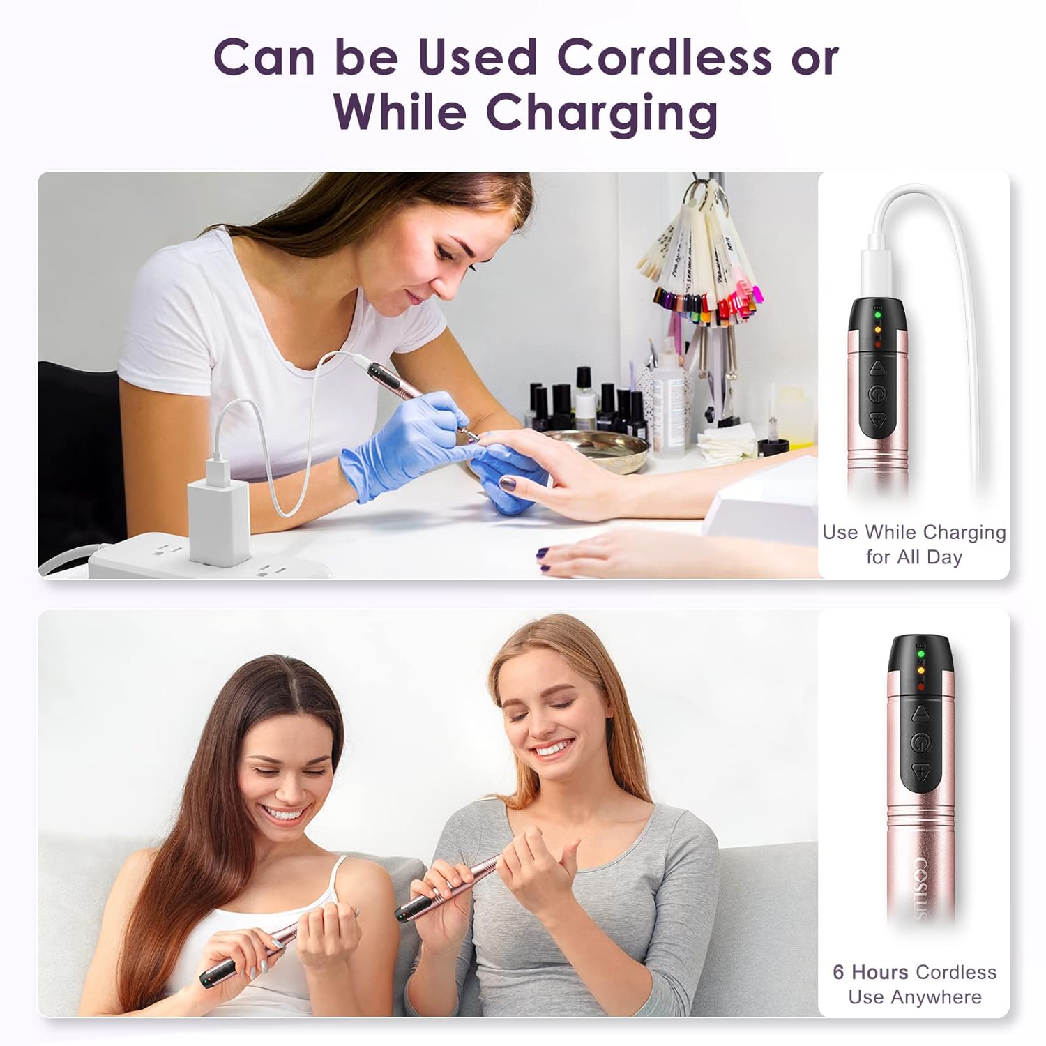 COSLUS Cordless Nail Drill Electric File: Professional for Acrylic Gel Dip Powder Nails Portable Nail Drill Machine Kit for Manicure Pedicure Nail Set with Everything Rechargeable Lightweight-Velvo Beauty