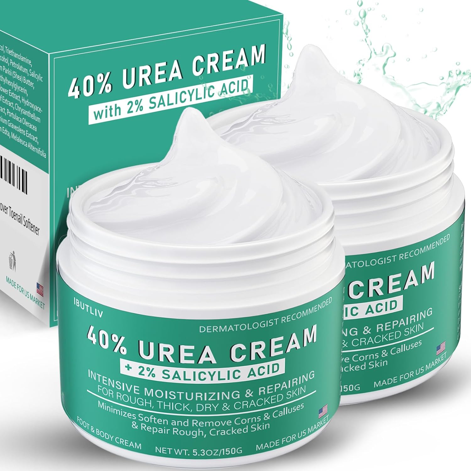 Urea Cream 40 Percent For Feet Maximum Strength - plus Salicylic Acid 2% Foot Cream For Dry Cracked Heels Feet Knees - Dead Skin Cuticle Callus Remover Toenail Softener - Pack of 2-Velvo Beauty
