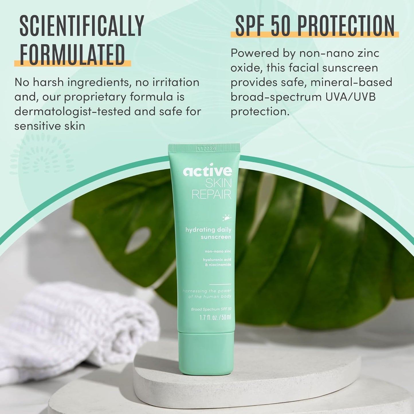Active Skin Repair SPF 50 Hydrating Daily Sunscreen and Face Moisturizer, Non-Nano Zinc, Non-Toxic Broad Spectrum Protection Hydrating Mineral Facial Sunscreen, 1.7 fl. oz.-Velvo Beauty