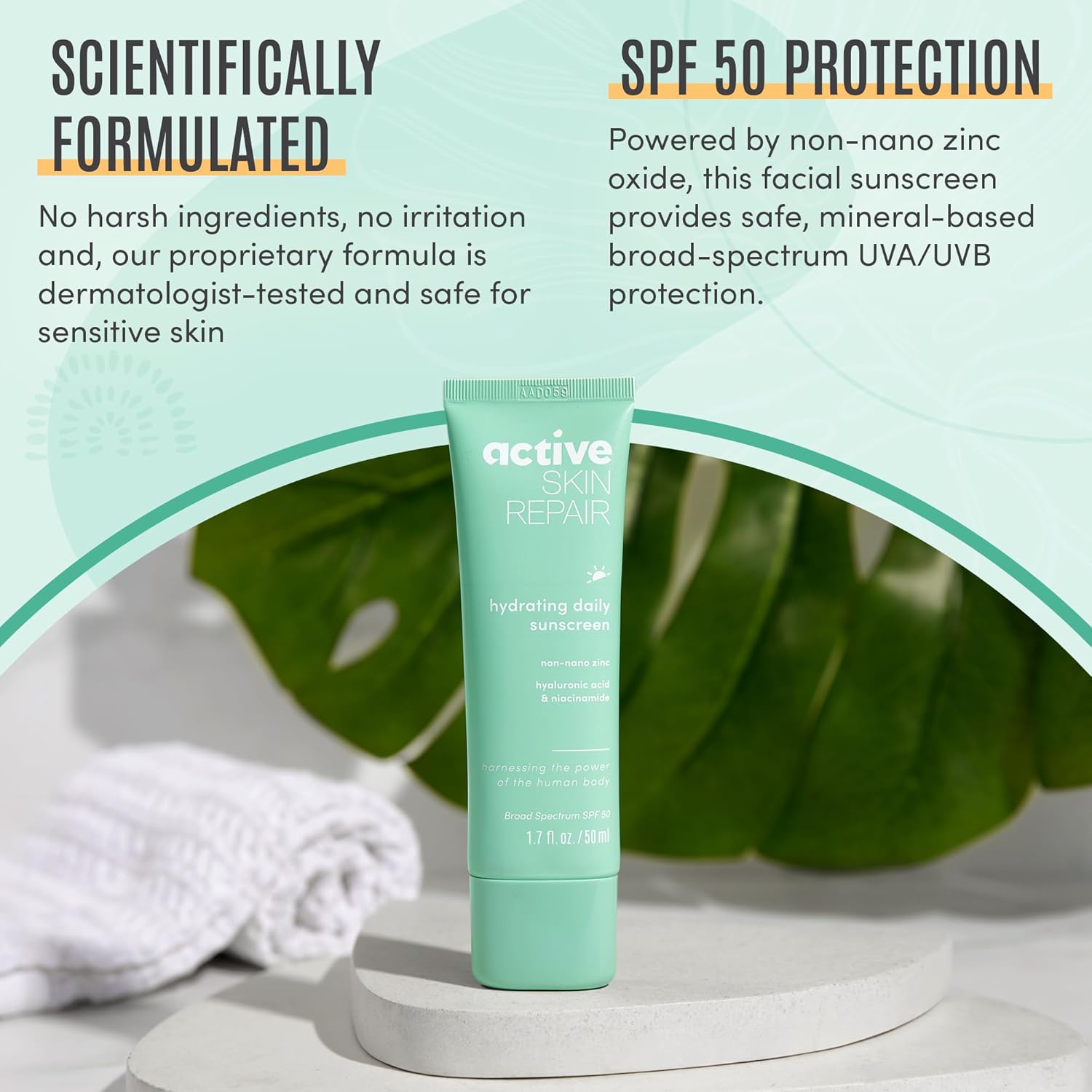 Active Skin Repair SPF 50 Hydrating Daily Sunscreen and Face Moisturizer, Non-Nano Zinc, Non-Toxic Broad Spectrum Protection Hydrating Mineral Facial Sunscreen, 1.7 fl. oz.-Velvo Beauty