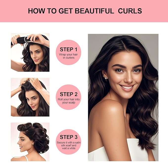 Heatless Curls Overnight Set - Jumbo Overnight Hair Curlers to Sleep In, Soft Velvet Hair Rollers for Women, No Damage Curls Styling Tools 3pcs-Velvo Beauty