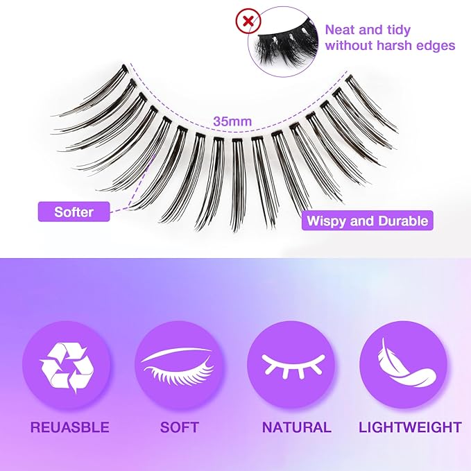 Wispy False Eyelashes Kit With Bond, Seal and Tweezer, 7 Pairs Natural Look Fake Cat Eye Lashes Strips Thin Band Extensions Waterproof Easy Eyelashes for Beginners DF99#-Velvo Beauty