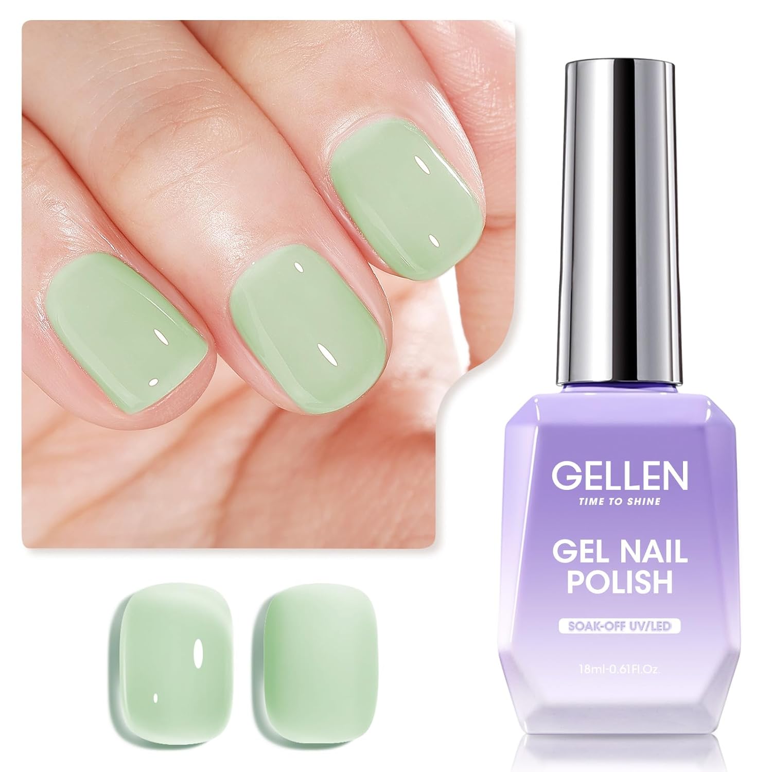 Gellen Gel Nail Polish 18Ml Jelly Mint Green Spring Translucent Pastel Sheer Soak Off UV for Nail Art at Home 0.61 Fl Oz-Velvo Beauty