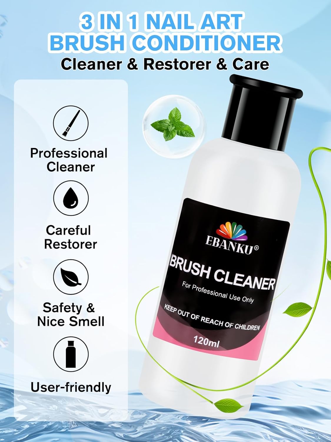 EBANKU 4OZ Nail Brush Cleaner, Nail Art Brushes Conditioner Quickly Clean Gel Nail Brush Clean Solution With Glass Cup and 100 Pcs Cleaning Pad for Nail Extension Gel-Velvo Beauty