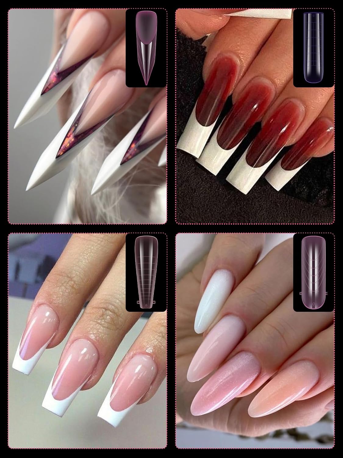 EBANKU Dual Nail Forms for Poly Extension Gel, 96 PCS Pink Nail Molds Reusable Nail Extension Forms for Builder Gel Manicure Design Salon DIY-12 Sizes-Velvo Beauty