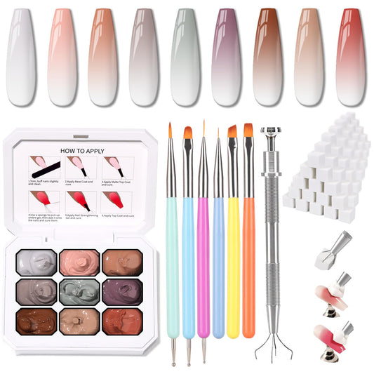 Nail Art Brushes Kit, Multifunctional Nail Brushes for Nail Art Nail Design Brush Gel Nail Brush for Nail Extension Nail Art Liner Brush Dotting Tools for DIY (9 Colors Set G)-Velvo Beauty